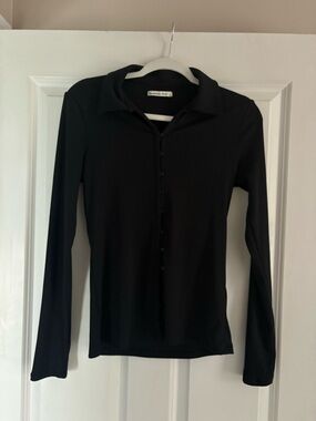 Abercrombie & Fitch ribbed button up long sleeve polo in black